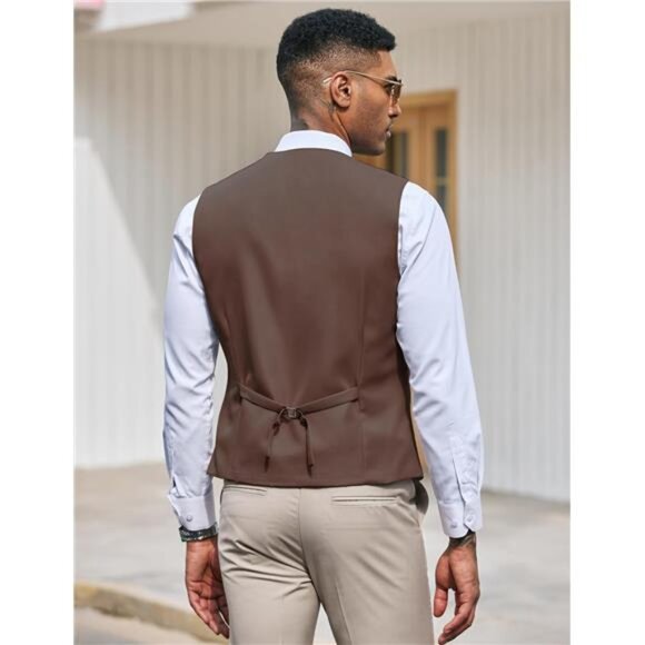Men's Suit Vest Slim Fit Tuxedo Brown - Picture 3 of 5